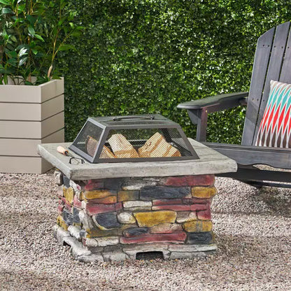 29 In, Stone Gray Square Wood Outdoor Fire Pit