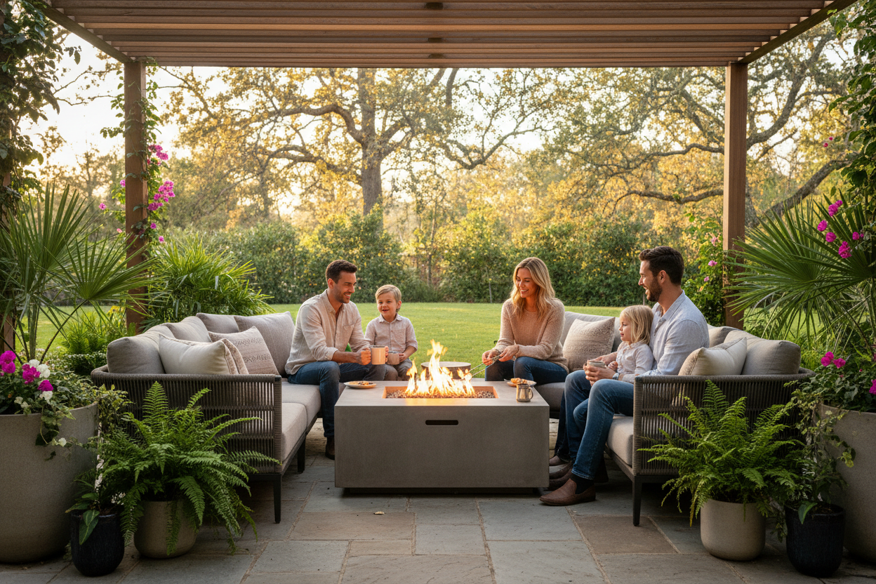Family Around Fire Pit
